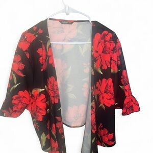 Floral Black and Red Kimono Cardigan